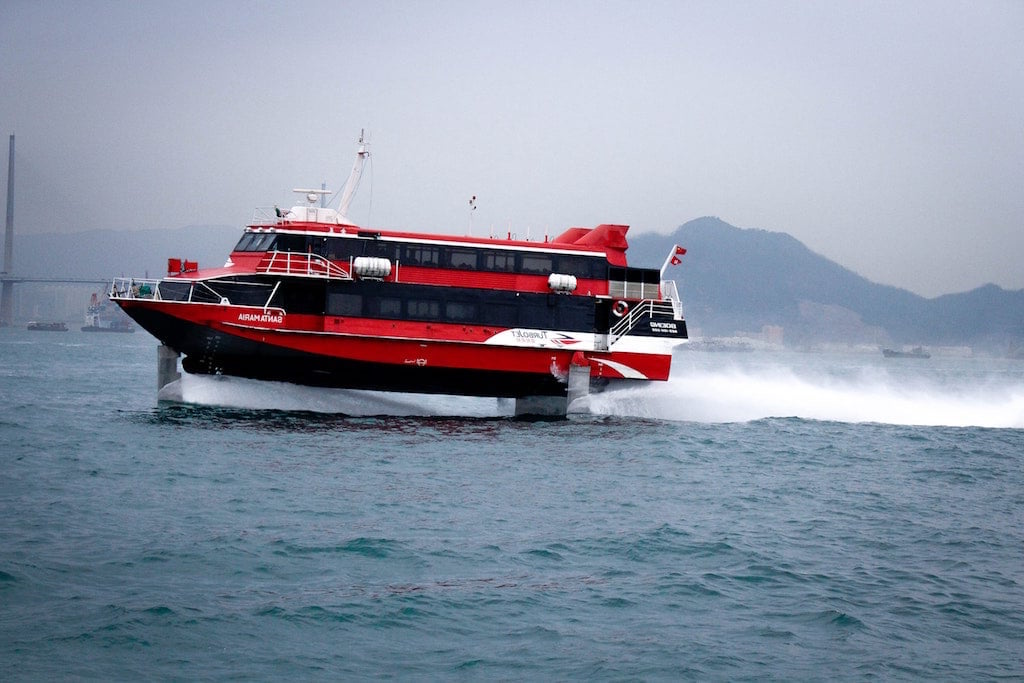 A hydrofoiling ferry. Hydrofoils use the same principles as gliders to achieve lift.